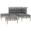 vidaXL 5dílná zahradní sedací souprava s poduškami šedá polyratan
