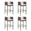vidaXL Barové stoličky 4 ks s poduškami hnědé polyratan