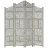 vidaXL Ručně vyřezávaný 4dílný paraván šedý 160x165 masivní mangovník