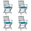 vidaXL Skládací zahradní židle s poduškami 4 ks masivní akácie