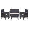 vidaXL 4dílná zahradní sedací souprava s poduškami polyratan černá