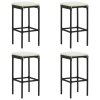 vidaXL Barové stoličky s poduškami 4 ks černé polyratan