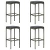 vidaXL Barové stoličky s poduškami 4 ks šedé polyratan