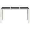 vidaXL Zahradní stůl se skleněnou deskou bílý 150x90x75 cm polyratan
