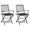 vidaXL Skládací zahradní židle s poduškami 2 ks masivní akáciové dřevo
