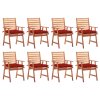 vidaXL Zahradní jídelní židle 8 ks s poduškami masivní akáciové dřevo