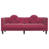 vidaXL Pohovka s polštáři 3místná vínově červená samet