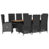 vidaXL 9dílný zahradní jídelní set s poduškami černý polyratan