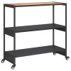 vidaXL Barový vozík 3patrový černý polyratan a masivní akáciové dřevo