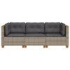 vidaXL Zahradní pohovka s poduškami 3místná šedá polyratan