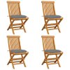 vidaXL Zahradní židle s šedými poduškami 4 ks masivní teak