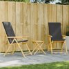 vidaXL 3dílný skládací bistro set s tmavě šedými poduškami bambus