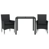 vidaXL 3dílný zahradní jídelní set s poduškami černý polyratan a sklo