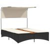 vidaXL Dvojité zahradní lehátko se stříškou a podušky černé polyratan