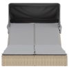 vidaXL Dvojité zahradní lehátko se stříškou a podušky béžové polyratan