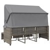 vidaXL Zahradní pohovka 3místná se stříškou a taburety šedá polyratan