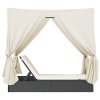 vidaXL Dvojité lehátko se střechou a závěsy černé polyratan
