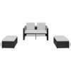 vidaXL 4dílná zahradní sedací souprava s poduškami polyratan černá