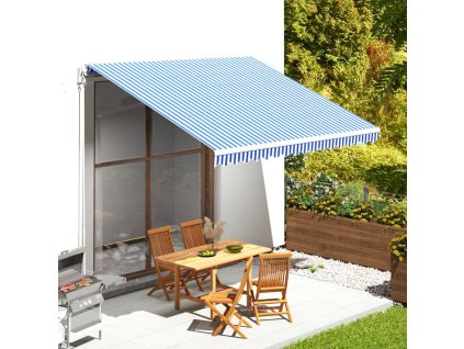 vidaXL Náhradná látka na markízu modro-biela 4x3,5 m