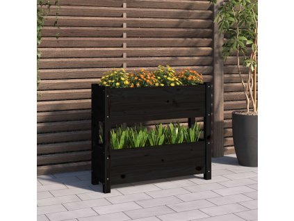 vidaXL Kvetináč čierny 77x25x66 cm borovicový masív