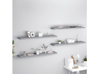 vidaXL Plávajúce nástenné police 4 ks, sivé 120x23,5x3,8 cm, MDF