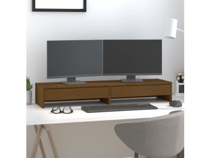 vidaXL Stojan na monitor medovo-hnedý 100x27x15 cm masívna borovica
