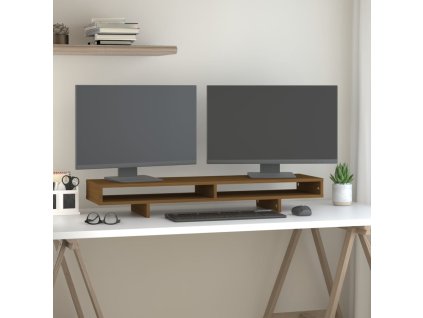 vidaXL Stojan na monitor medovo-hnedý 100x27x14 cm masívna borovica