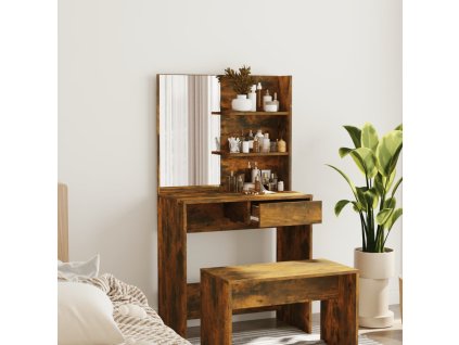 vidaXL Toaletný stolík so zrkadlom dymový dub 74,5x40x141 cm