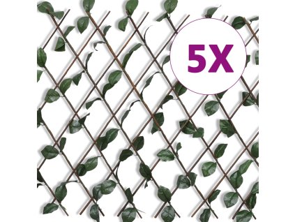vidaXL Mriežkový plot z vŕbového prútia 5 ks s umelým lístím 180x90 cm
