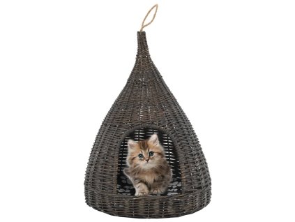 vidaXL Domček pre mačku s vankúšom sivý 40x60 cm prírodná vŕba típí