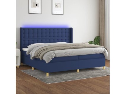 vidaXL Posteľ boxsping s matracom a LED modrá 200x200 cm látka