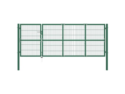 vidaXL Záhradná plotová brána so stĺpikmi 350x120 cm, oceľ, zelená