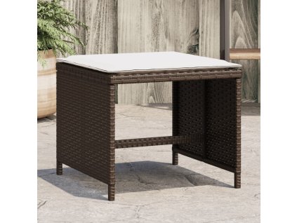 vidaXL Záhradné taburetky s vankúšmi 4 ks hnedé 41x41x36 cm polyratan