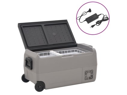 vidaXL Chladiaci box s kolieskom a adaptérom čierno-sivý 60 l PP a PE