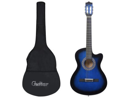 vidaXL 12-dielna folková klasická gitara so 6 strunami, modrá 38"
