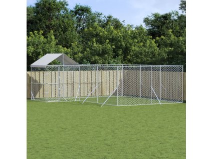 vidaXL Vonkajší koterec pre psov so strechou strieborný 6x6x2,5 m oceľ
