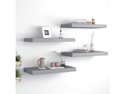 vidaXL Plávajúce nástenné police 4 ks, sivé 50x23x3,8 cm, MDF