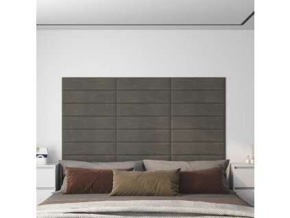 vidaXL Nástenné panely 12 ks tmavosivé 60x15 cm zamat 1,08 m²