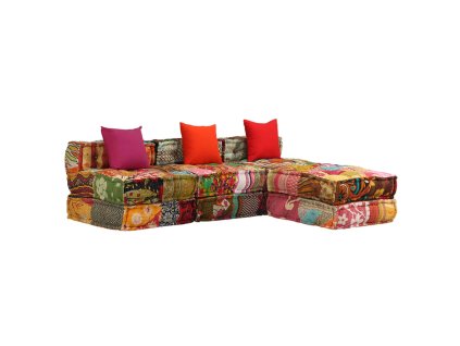 vidaXL 3-miestna modulárna taburetka, patchwork, látka