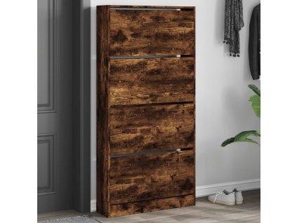 vidaXL Botník so 4 výklopnými zásuvkami dymový dub 80x21x163,5 cm