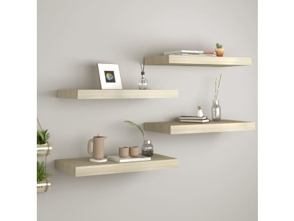 vidaXL Plávajúce nástenné police 4 ks, dubové 50x23x3,8 cm, MDF