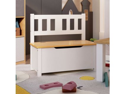 vidaXL Detská úložná lavica biela a béžová 60x30x55 cm MDF