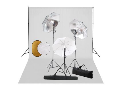 vidaXL Fotografické vybavenie s lampami, dáždnikmi, pozadím a reflektorom