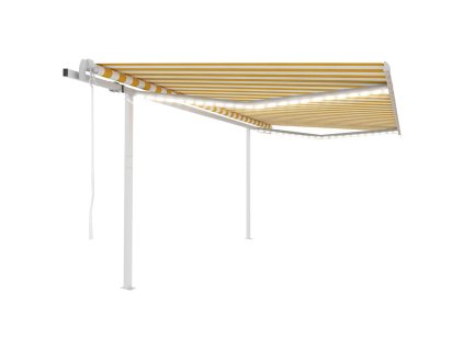 vidaXL Automatická markíza, LED a senzor vetra 4x3 m, žltá/biela
