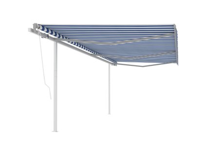 vidaXL Automaticky zaťahovacia markíza so stĺpikmi 6x3,5 m modro-biela