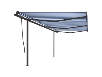 vidaXL Automaticky zaťahovacia markíza so stĺpikmi 6x3,5 m modro-biela