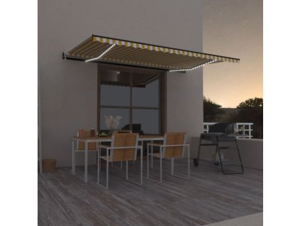 vidaXL Automatická markíza, LED a senzor vetra 500x350 cm, žltá/biela