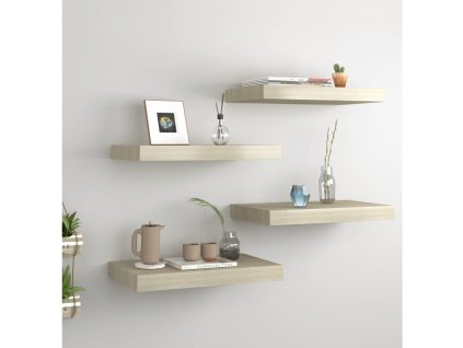 vidaXL Plávajúce nástenné police 4 ks, dubové 40x23x3,8 cm, MDF