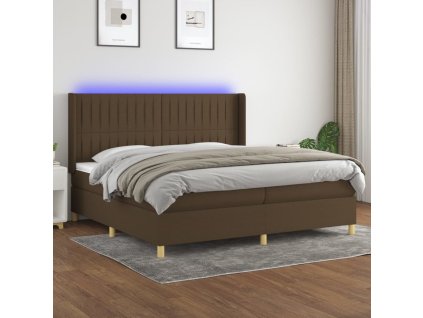 vidaXL Posteľ boxsping s matracom a LED tmavohnedá 200x200 cm látka