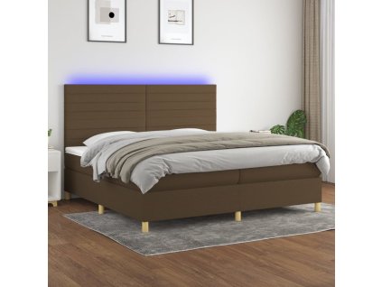 vidaXL Posteľ boxsping s matracom a LED tmavohnedá 200x200 cm látka